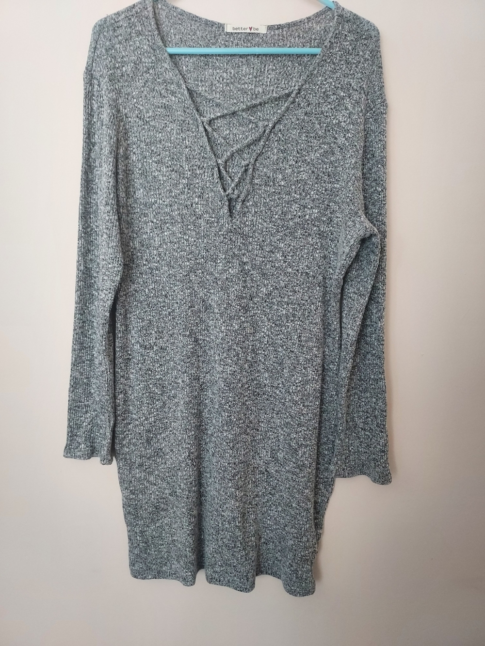 Better Be Gray V-Neck Long Sleeve Bodycon Stretch Knit Dress 3X Relaxed Comfy